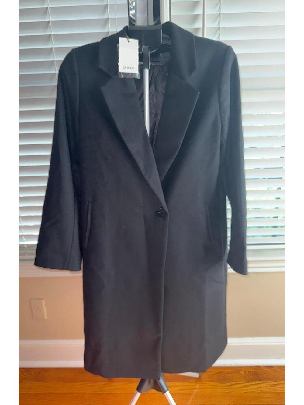NWT Quince Italian Wool Classic Single-Breasted Coat Black Large